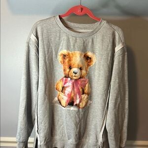 Gray Teddy Bear with Pink Bow Sweatshirt